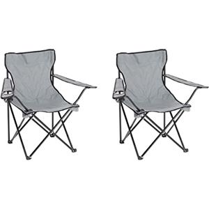 Baroni Home Sedia Campeggio Pieghevole da Esterno Giardino, Poltroncina Campeggio Impermeabile, Sedia Camping Portatile, Seduta da Spiaggia e Pesca con Porta bibite 50x50x80 cm, Set 2 Grigio