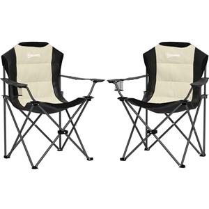 Outsunny Set di 2 Sedie da Campeggio Pieghevoli con Schienale Alto, Portabicchieri e Borse da Trasporto, Sedie per Esterno in Metallo e Tessuto Oxford, per Giardino Spiaggia Picnic Esterni, Crema