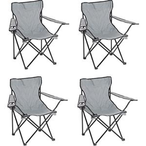 Baroni Home Sedia Campeggio Pieghevole da Esterno Giardino, Seduta Campeggio Impermeabile, Sedia Camping Portatile, Poltroncina da Spiaggia e Pesca con Porta bibite 50x50x80 cm, Set 4 Grigio