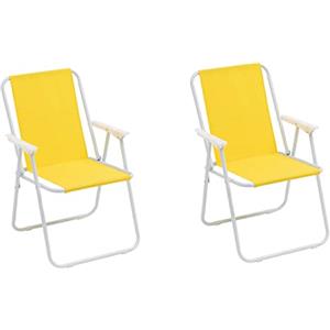 Baroni Home Sedia Pieghevole da Mare, Sedia Spiaggia o Campeggio in Tela, Sedia da Esterno con Braccioli Colorata 52x44x76 cm, Set 2 Gialla