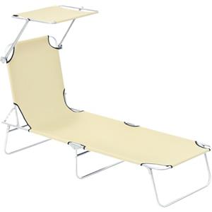 Outsunny Sdraio da Giardino con Tettuccio Regolabile, Lettino Prendisole Pieghevole Reclinabile a 4 Livelli, Beige