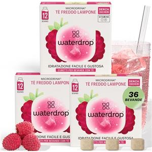 waterdrop MICRODRINK waterdrop® te freddo senza zucchero e Lampone - 36 cubetti waterdrop per acqua dal gusto di tè freddo - insaporitore acqua di vitamine - alternativa a Ice Tea, sciroppi e polveri per 96 bevande