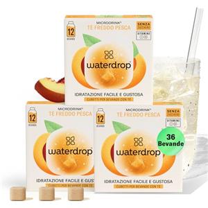 waterdrop MICRODRINK waterdrop® Tè Freddo alla PESCA, 36 cubetti per acqua Microdrink, insaporitore acqua, Tisane a freddo senza zucchero Con Vitamina C & B3, Bevanda Analcolica, The Nero, Ice Tea