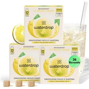 waterdrop MICRODRINK waterdrop® Tè Freddo Zero, LIMONE, 36 cubetti per acqua Microdrink, insaporitore acqua, Tisane a freddo senza zucchero Con Vitamina C & B3, Bevanda Analcolica, The Verde, Ice Tea