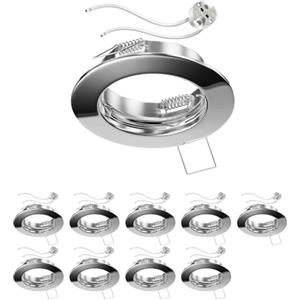 ledscom.de 10 pezzi Cornice da incasso a soffitto FERE, rotonda, cromo lucido (LED/alogeni/MR16/50mm) incl. presa GU5.3
