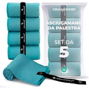 Zenacross Asciugamano Microfibra Set da 5, 40x77 cm - Telo Palestra Asciugatura Rapida e Assorbente - Gym Towel per Palestra - Verde petrolio