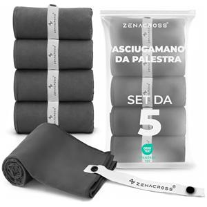 Zenacross Asciugamano Microfibra Set da 5, 40x77 cm - Telo Palestra Asciugatura Rapida e Assorbente - Gym Towel per Palestra - Grigio scuro