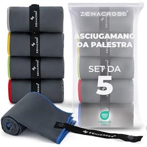 Zenacross Asciugamano Microfibra Set da 5, 40x77 cm - Telo Palestra Asciugatura Rapida e Assorbente - Gym Towel per Palestra - Grigio