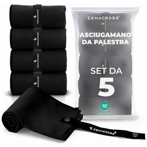Zenacross Asciugamano Microfibra Set da 5, 40x77 cm - Telo Palestra Asciugatura Rapida e Assorbente - Gym Towel per Palestra - Nero