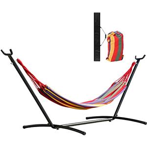 Outsunny Amaca da Giardino Autoportante con Struttura in Acciaio e Cotone Multicolor, Custodia Inclusa