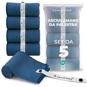 Zenacross Asciugamano Microfibra Set da 5, 40x77 cm - Telo Palestra Asciugatura Rapida e Assorbente - Gym Towel per Palestra - Blu navy