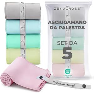 Zenacross Asciugamano Microfibra Set da 5, 40x77 cm - Telo Palestra Asciugatura Rapida e Assorbente - Gym Towel per Palestra - Pastello