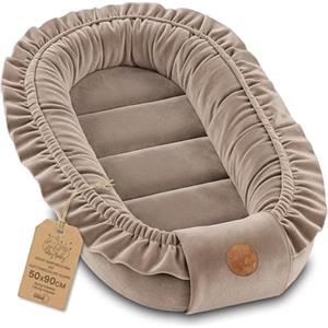 Totsy Baby Riduttore lettino neonato - 90x50 cm nido culla pod cocoonababy babynest antisoffoco per bambina e bambino baby nest per neonati Velvet Beige