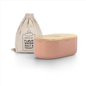 LARS NYSØM Portapane in metallo con sacchetto di lino per una freschezza duratura I Scatola del pane con coperchio in bambù di alta qualità utilizzabile come tagliere (Blush Rose)