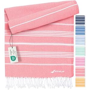 Fit-Flip Telo hammam - asciugamano mare cotone antisabbia XXL - asciugatura rapida - teli sauna fouta, asciugamani spiaggia ideale come sarong e per doccia - Corallo - 100x200cm Sultan