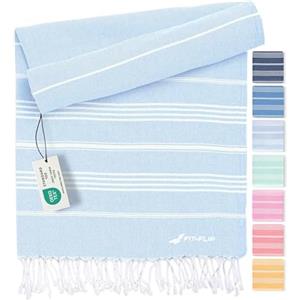 Fit-Flip Telo hammam - asciugamano mare cotone antisabbia XXL - asciugatura rapida - teli sauna fouta, asciugamani spiaggia ideale come sarong e per doccia - Blu Ghiaccio - 100x200cm Sultan