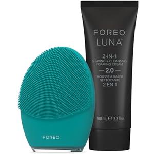 FOREO Gentelman's Choice LUNA 4 MEN - Spazzola detergente viso per pelle e barba + Schiuma da barba detergente 2 in 1 LUNA (100 ml) - Skincare uomo rassodante - Con app - Ricaricabile con USB