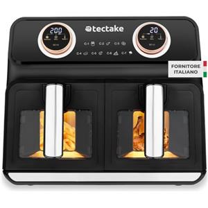 tectake® Friggitrice ad Aria Doppia XXL 4 in 1, Air Fryer con 2 Camere di Cottura, 7 Programmi Preimpostati, Maniglie Resistenti al Calore, Ampia Finestra di Visualizzazione - 2400 W