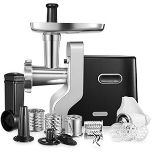 HOUSNAT Tritacarne Elettrico Professionale, 2800W Max Potenza di Bloccaggio, HOUSNAT 5 in1 Tritacarne Elettrico, 3 Piastre di Macinazione in Acciaio Inox, perCarne, Salsiccia, Kebbe, Verdure, Salse, Nero