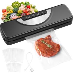 Vpcok Direct Macchina Sottovuoto Alimenti 5 in 1 con Taglierina Incorporata, Automatica Sigillatore Sottovuoto Macchina per Alimenti Secchi che Umidi con 10 Sachetti Sottovuoto e Tubo Sottovuoto