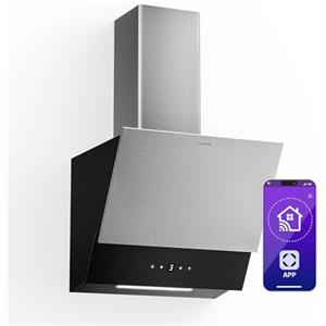 Klarstein Verosteel Cappa Cucina 45cm - Cappa Inclinata, 624 m³/h, Touch, LED, Efficienza A++, Filtro Carbone, Silenziosa, Acciaio & Vetro Nero, 3+Boost Velocità