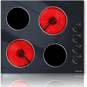 NOXTON Piano Cottura Vetroceramica 4 Fuochi, 6000W Piano Cottura Elettrico 60cm con Manopola Incasso, Piani Cottura Elettronica, Spegnimento Automatico, Vetro Cristallo, Argento Nero