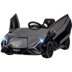 HOMCOM Macchina Elettrica per Bambini 3-5 Anni 12V Lamborghini SIAN, 3-5km/h Auto Elettrica per Bambini con 2 Motori, Fari e Musica, Telecomando, Cintura e Clacson, Nero