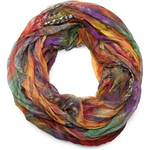 styleBREAKER Sciarpa ad anello in stile batik con motivo a piume, effetto stropicciato, leggera e setosa, 01016064, colore:Colorato