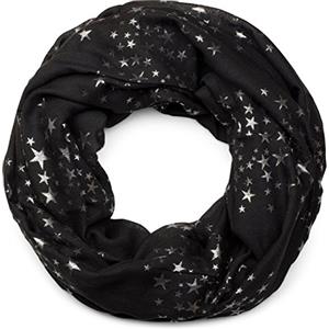styleBREAKER Sciarpa Loop da donna con motivo a stelle metalliche luccicanti, sciarpa tubolare leggera in tinta unita, foulard 01016118, colore:Nero