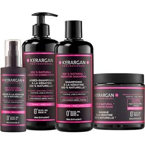 Kerargan - Set Ultra Riparatore Shampoo, Balsamo, Maschera & Siero alla Cheratina per Capelli Danneggiati e Stressati - Rivitalizza & Protegge - Senza Solfati, OGM, Silicone - 3x500 ml + 100 ml