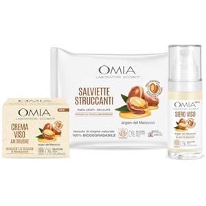 OMIA LABORATOIRES Kit Routine Viso, Set Cura Viso con Crema Idratante Viso, Siero Viso e Salviette Viso con Argan del Marocco per Pelli Secche, Kit Trattamento Skin Care Antirughe - Esclusiva Amazon