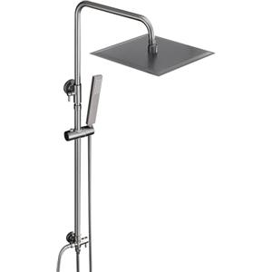 Görbach Colonna Doccia Senza Miscelatore Termostatico in Acciaio Inox 304 Colonna Doccia idromassaggio Set Doccia a Pioggia con Soffione e Doccetta a Mano Quadrato 30×30cm Grigio Canna