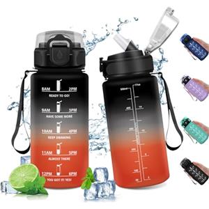 KollyKolla Borraccia Motivazionale 500ml, Bottiglia con Cannuccia, Bottiglia Acqua a Prova di Perdite, Bottiglia Riutilizzabile, Borraccia Sportiva con Indicatore del Tempo Motivazionale, per Bambini, Sport