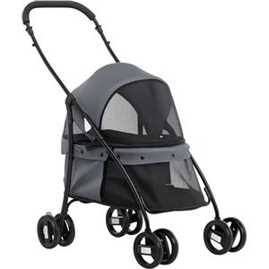 PawHut Passeggino per Cani Pieghevole con Tettuccio Regolabile, Borsa e 2 Guinzagli, Passeggino per Animali in Tessuto Oxford e Acciaio, 82x47x97 cm, Grigio e Nero