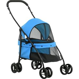 PawHut Passeggino per Cani Pieghevole con Tettuccio Regolabile, Borsa e 2 Guinzagli, Passeggino per Animali in Tessuto Oxford e Acciaio, 82x47x97 cm, Blu e Nero