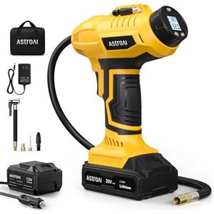 AstroAI 2-in-1 metallo cilindro compressore d'aria 20 V batteria e 12 V auto alimentazione portatile senza fili compressore elettrico 160 PSI pompa d'aria digitale per auto moto