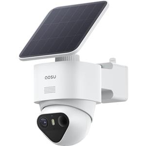 AOSU 4K Telecamera di sorveglianza esterna con solare batteria 10000mAh [TrueColor Visione notturna a colori] Radar con PIR rilevamento preciso 360° esterna con pannello solare removibile luce e suono