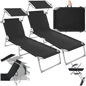 tectake® 2 x Lettino, Lettino Pieghevole, Sedia a Sdraio per prendere il Sole, Sdraio da Giardino con Ombrello Parasole 190cm, Lettini prendisole pieghevoli - Nero