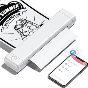 Phomemo M08F Stampante Portatile A4, Stampante Termica Compatibile con Smartphone via Bluetooth, PC via Cavo USB, Stampante Da Viaggio Supporta A4 Carta Termica, Bianco