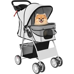 PawHut Passeggino per Cani Pieghevole Carrello per Animali Domestici Carrello Carrozzina Grigio 75 x 45 x 97cm