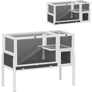 PawHut Gabbia per Conigli da Interno Convertibile, Conigliera in Legno Rialzata con Vassoio Estraibile e Tetto Apribile, per Criceti, Criceti Siriani, Gerbilli e Porcellini d'India, Grigio