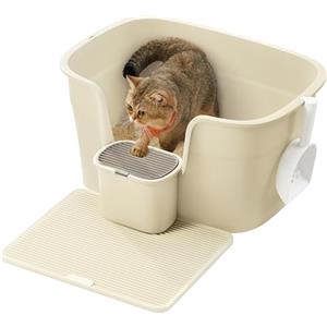 Feandrea Lettiera per Gatti in Casa, Extra Larga con Lati Rialzati, con Tavola Raccogli Lettiera, Scatola Portaoggetti, Paletta, per Più Gatti di Taglia Grande, Beige Sabbia PPT003L01