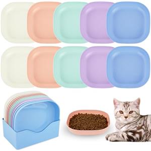 Alaoo Ciotole per Gatti Piatte, Confezione da 10 Ciotole per Gatti Colorate, Rotondo Ciotola per Gatti, Ciotola per Gatti Whisker Fatigue, Ciotole Piatte per Gatto e Cuccioli, per Cibo Secco/Umido(C)