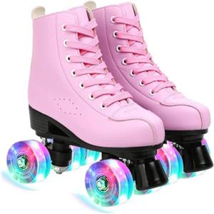 ERNAN Pattini a 4 ruote, pattini paralleli con ruote luminose, top alto classico, pattini a rotelle per adulti, bambine, bambini e principianti, taglia 37-43 (Pink, 40)