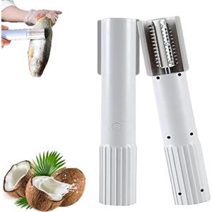 Generico Macchina Elettrica Portatile Grattugia di Cocco, Trituratore Cordless Portatile con Rullo in Acciaio Inox Anti-spruzzo per Cocco, Pesce e Verdure (Bianco)