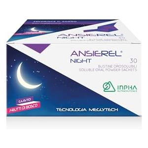 INPHA 2000 ANSIEREL NIGHT® Melatonina e Glicina - Diminuisce i Risvegli Notturni, Assorbimento e Addormentamento Rapido, Maggiore Qualità del Sonno - GUSTO FRUTTI DI BOSCO - 30 BUSTINE OROSOLUBILI - INPHA 2000