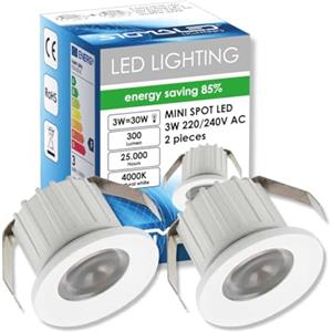 Sigmaled lighting, MINI FARETTO LED 3W, Dimmerabile, 300lumen, Luce Naturale 4000K, Spot Tondo incasso in alluminio, 220V / 240V AC Driver NON NECESSARIO, 2 Spots