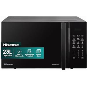 Hisense Forno Microonde Elettronico, Capacità 23 L, Potenza 800 W, Grill Potenza 1000 W, Display Led con Comandi Touch, Nero