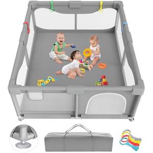 Sarr Klith Box Bambini 150 x 180 x 68 cm Grande, Versione potenziata 2025, Recinto per Baby con Base a Ventosa, Centro Attività per Bambini, Facile da Montare e da Pulire - Senza Tappeto & Palline, Grigio