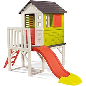 Smoby - Casetta Su Palafitte, 7600810800, + 2 Anni, con Scivolo, Scaletta e Barriera di Protezione, Trattamento Anti Uv